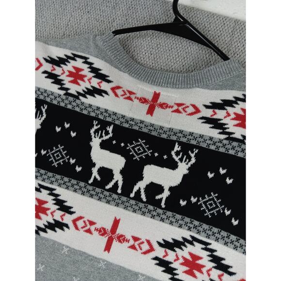 On the Bias Southwest Holiday Sweater Mens Medium Gray Deer Ribbed Long Sleeve - Picture 10 of 14